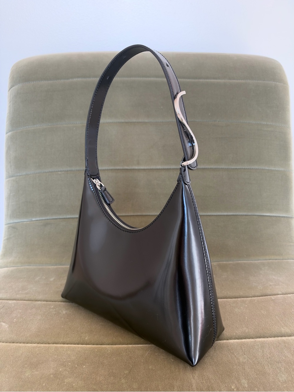 STAUD Scotty Black Leather Shoulder Bag Silver Hardware